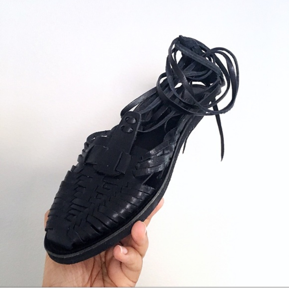 Chamula Sayulita black lace up woven sandals 10